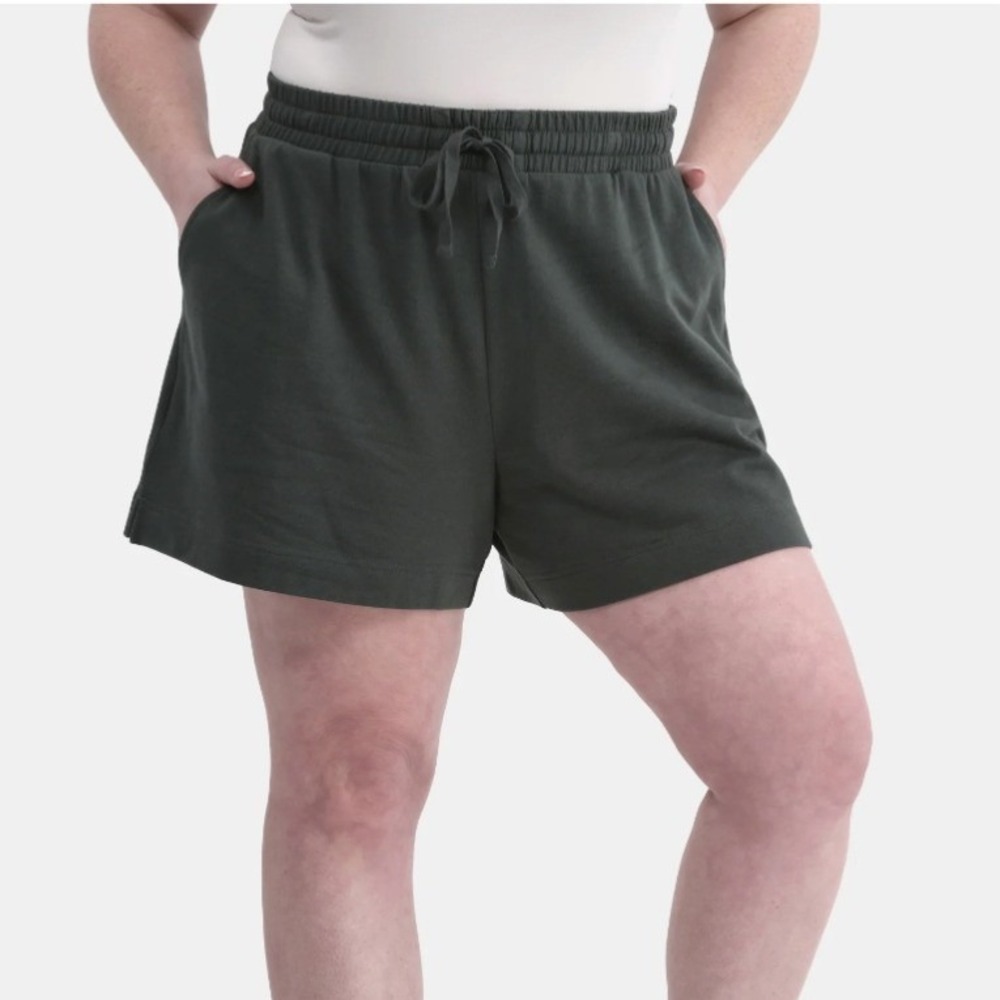 Terra & Sky French Terry Drawstring Knit‎ Shorts 2X Dark Green Aloe New NWT